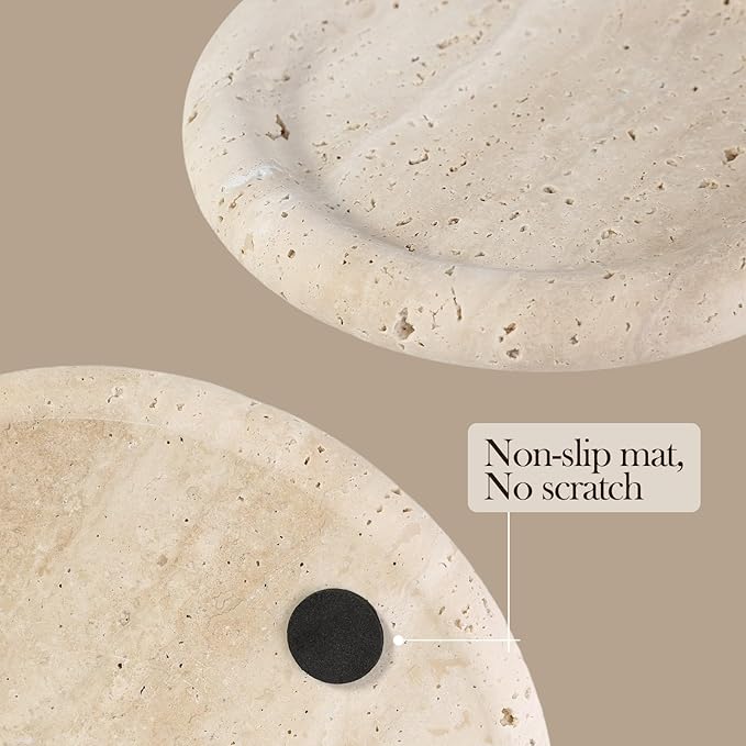 Koville Italian Round Travertine Tray, Catchall - Image 4