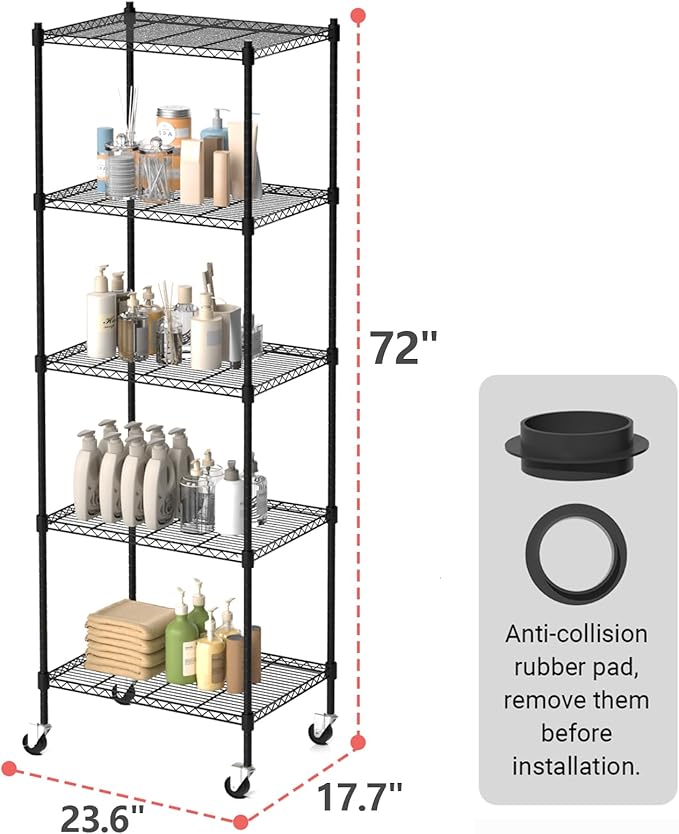 5 Tier Storage Shelves with Wheels, Heavy Duty Metal Garage Shelving Unit and - Image 3