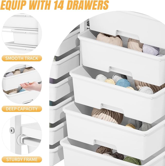 Rolling Storage Cart with 14 Drawers, Storage Organizer Cart with Tabletop and - Image 4