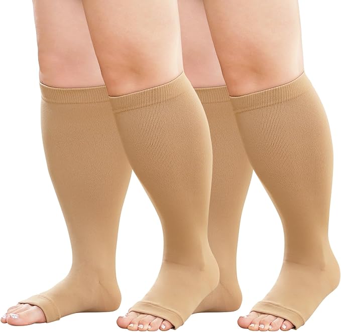 Plus Size Compression Socks: Wide Calf Toeless Stockings by BODALA