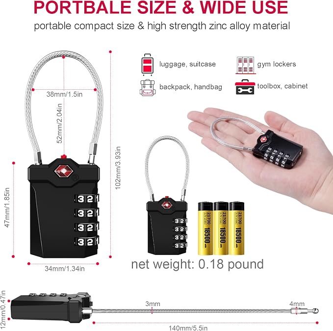 ZHEGE TSA Approved Luggage Lock, Travel Lock, 000 Combination Options, 5.5in - Image 5