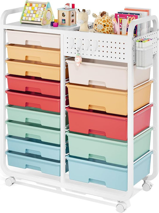 Rolling Storage Cart with 14 Drawers, Storage Organizer Cart with Tabletop and by APEXCHASER