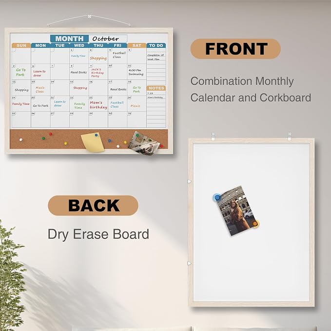 Monthly Calendar Dry Erase Board 24x18 Inch, Double-Sided Whiteboard and - Image 3