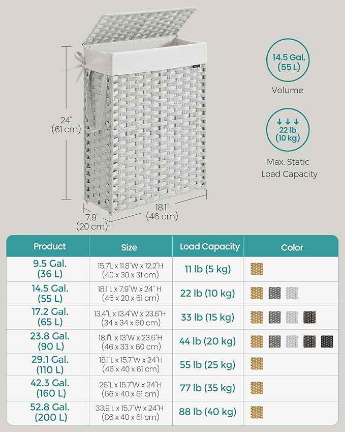 SONGMICS Slim Laundry Hamper