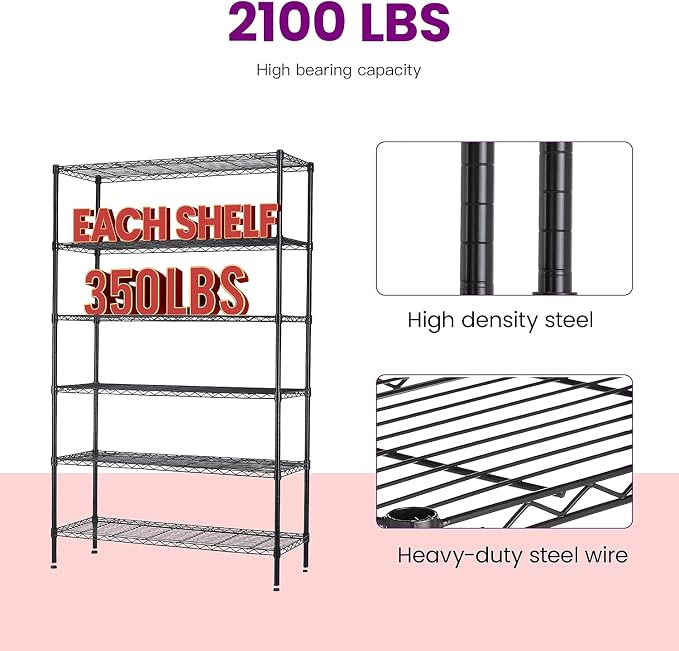 FDW 48"L×18"W×82"H Wire Shelving Unit Storage Cart Metal Shelf Rolling Utility - Image 4