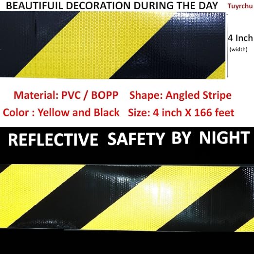 Reflective Tape Yellow Black 4 inch X 166 feet, Outdoor Waterproof Hazard - Image 3