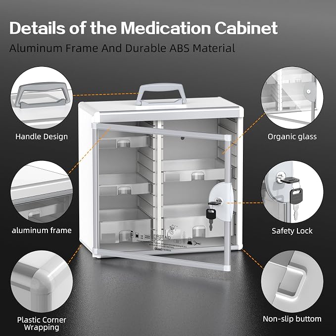 Glosen Medicine Cabinet Locking Medicine Cabinet Wall Mounted【 Silver 13.6 x - Image 3