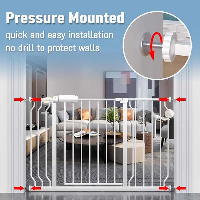 ALLAIBB Extra Wide Pressure Mount Baby Gate Auto Close White Metal Child Dog - Image 2