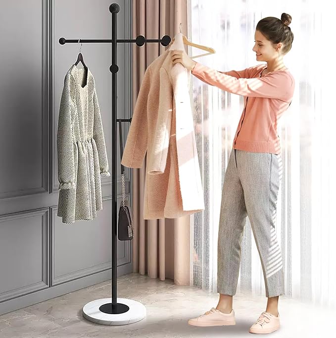 Modern Metal Coat Rack Stand, Heavy Duty T-shaped Coat Rack Freestanding - Image 6