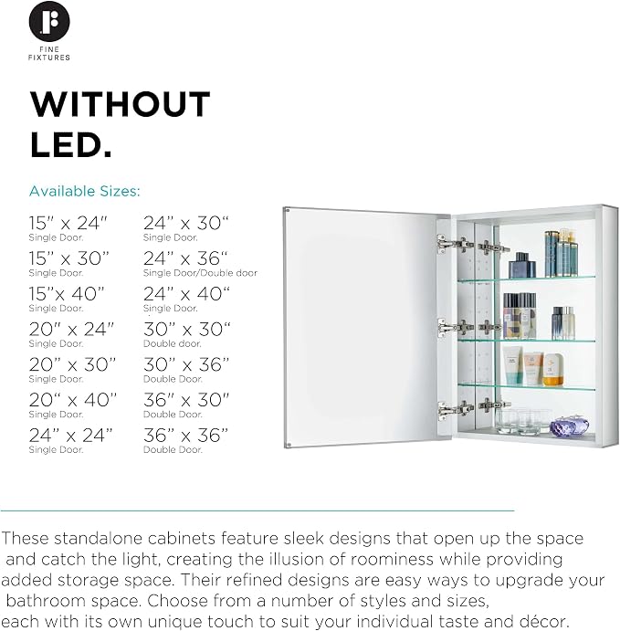 Fine Fixtures Bathroom Medicine Cabinet, Recessed/Surface Mount, Right/Left - Image 9