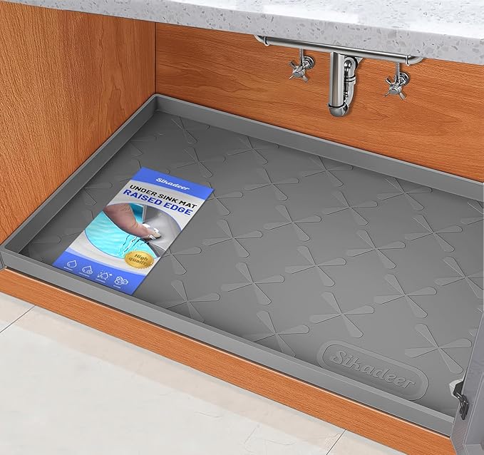 SIKADEER 22" x 19" Under Sink Mat Waterproof, Silicone Mat Kitchen Drawer Shelf by SIKADEER