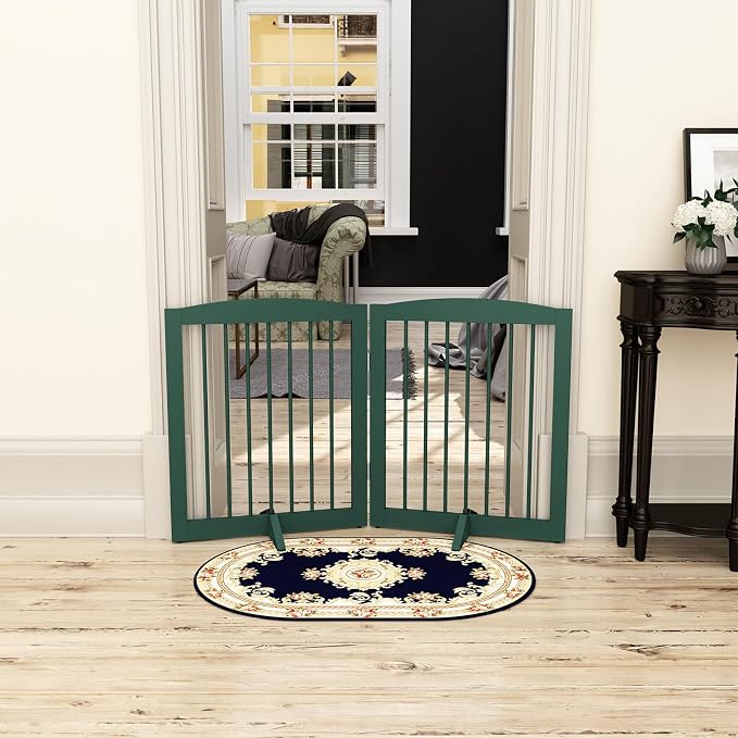 Freestanding Pet Gate for Dogs, Foldable Wooden Dog Gate for House, Step Over - Image 2