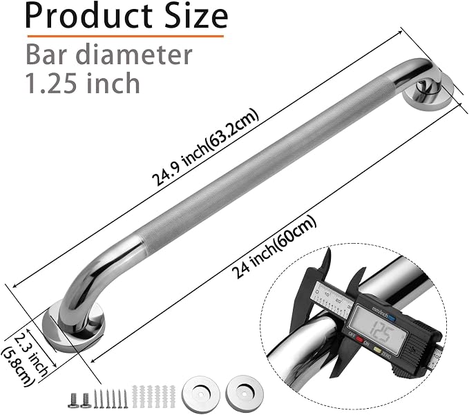 Shower Grab Bar, 2 Pack 24 Inch Bathroom Grab Bar, 1.25" Diameter 304 Stainless - Image 2