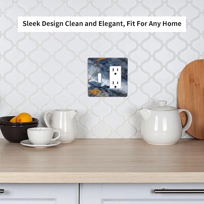 Decorative Outlet Covers Gold Dark Blue Gilt Haze Marble 2-Gang Combo Light - Image 7