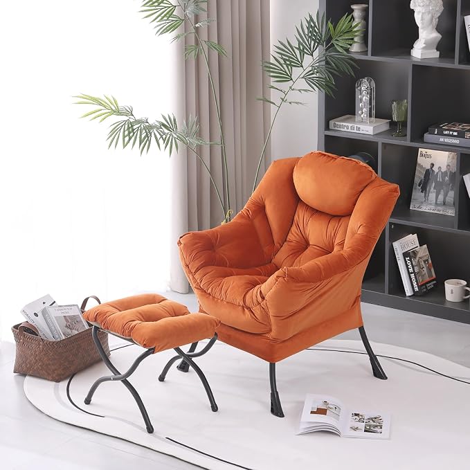 Lazy Chair with Folding Ottoman, Modern Accent Lounge Armchair with Armrests - Image 8