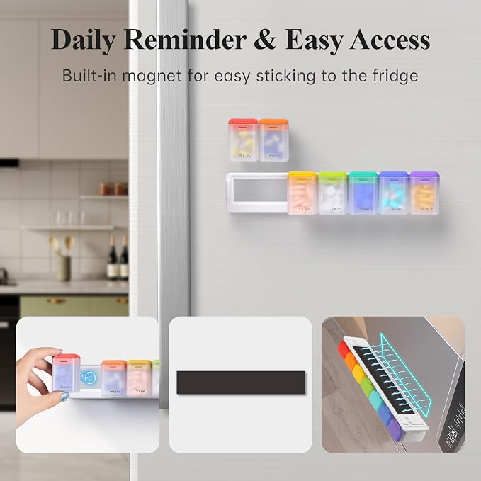 Weekly Pill Organizer Magnetic, Removable Pill Box 7 Day 1 Time a Day, Large - Image 2