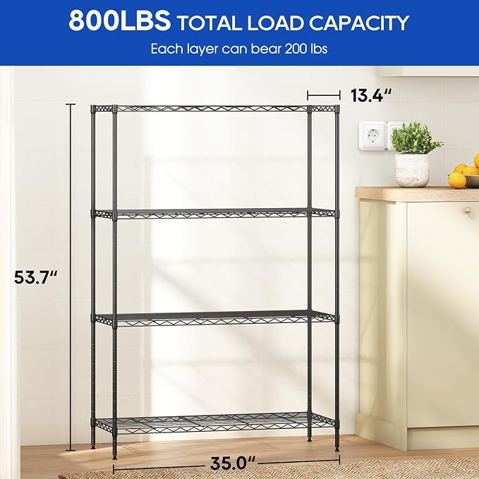 4-Tier Storage Shelves 35.4" L x 13.3" W x 53.7" H Metal Garage Shelves - Image 3