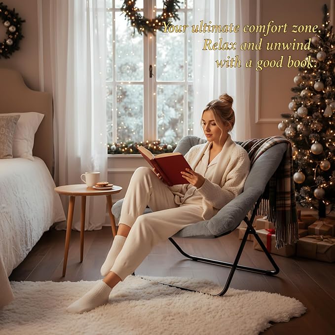Tiita Comfy Saucer Chair, Soft Faux Fur Oversized Folding Accent Chair - Image 8