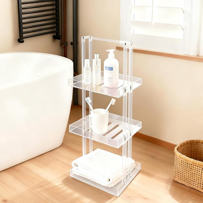 Standing Corner Shower Caddy, 3 Tier Acrylic Shower Shelves Minimalist Shower - Image 2