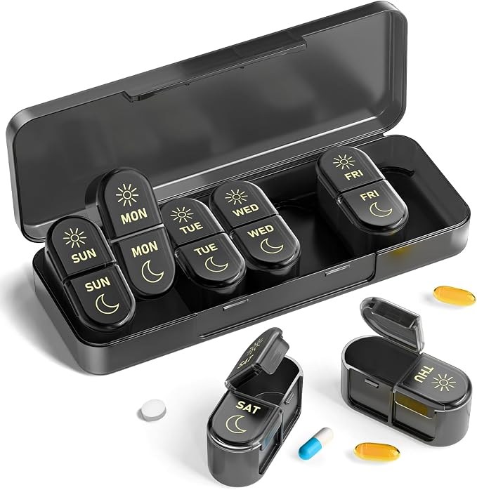 AM & PM Pill Organizer 7 Days, Weekly Pill Case 2 Times a Day, Pill Box 7 Day by Pillex