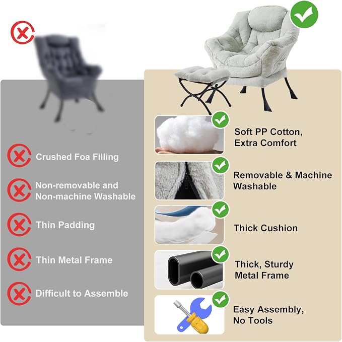 Lazy Chair with Ottoman, Modern Chair with Folding Footrest, Lounge Accent Chair - Image 9