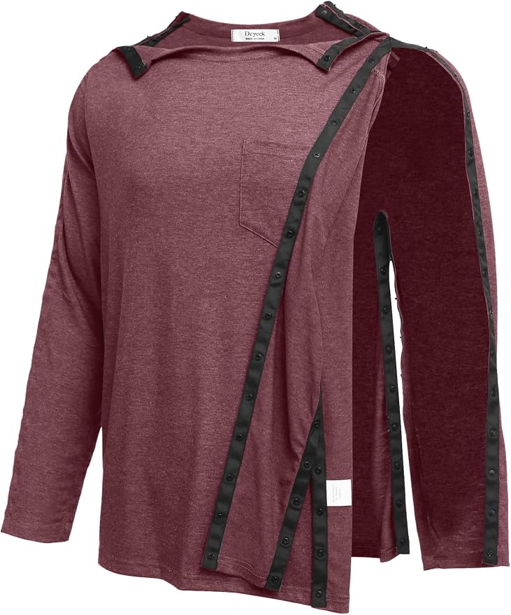 Deyeek Men's Post Shoulder Surgery Recovery Shirts Full Tear Away Long Sleeve - Image 2