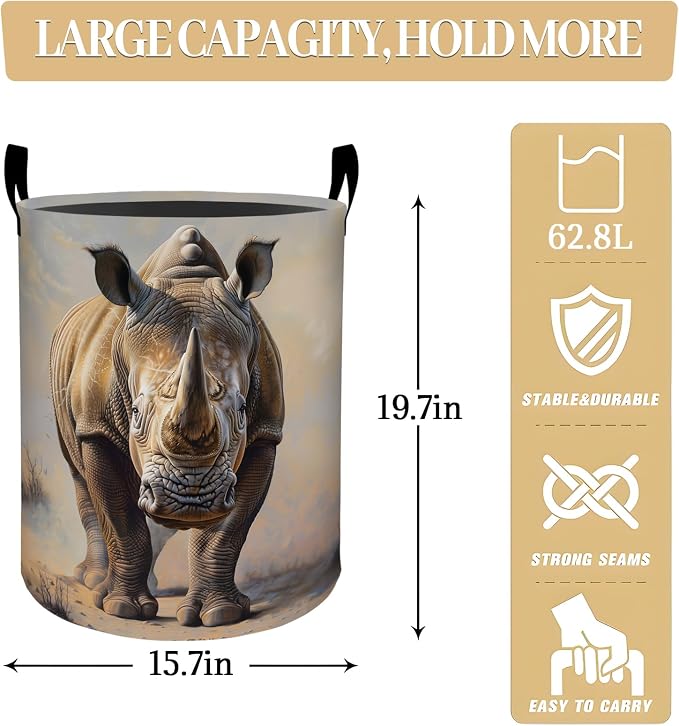 Strong Rhino Desert Wilderness Laundry Basket, Dorm Nursery Foldable Laundry - Image 2