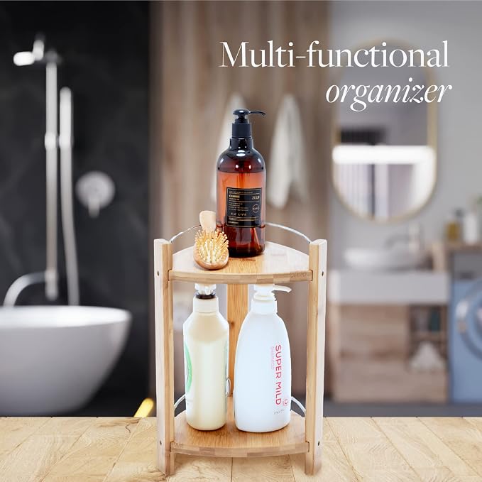 GOBAM Bamboo Shower Corner Caddy, Medium - Image 9