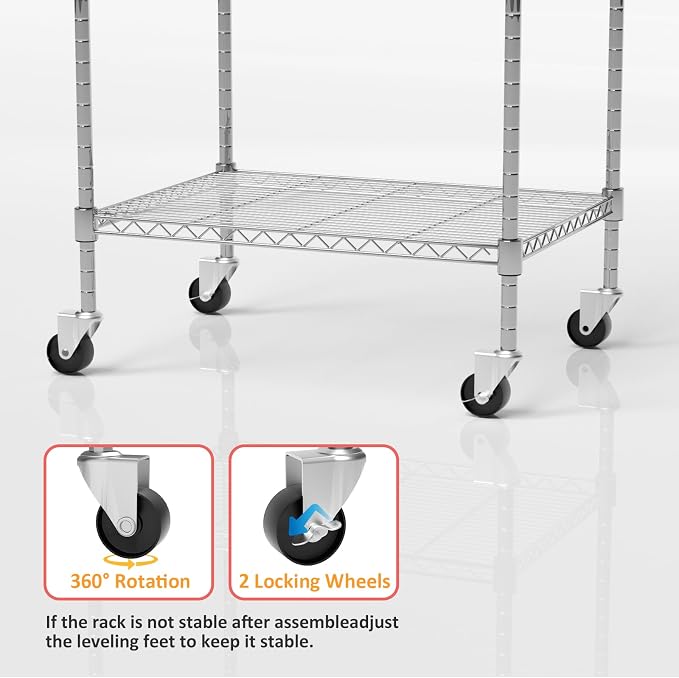 Garage Shelving with Wheels, 4 Tier Shelving Unit and Adjustable Feet, 865 lb - Image 5