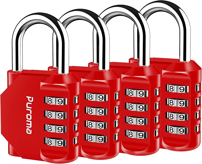 Puroma 4 Pack Combination Lock for Locker 4 Digit Outdoor Waterproof Padlock by Puroma