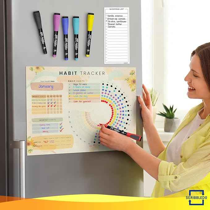 Habit Tracker Journal Workout Motivation Fridge Calendar Dry Erase 13” X 17”