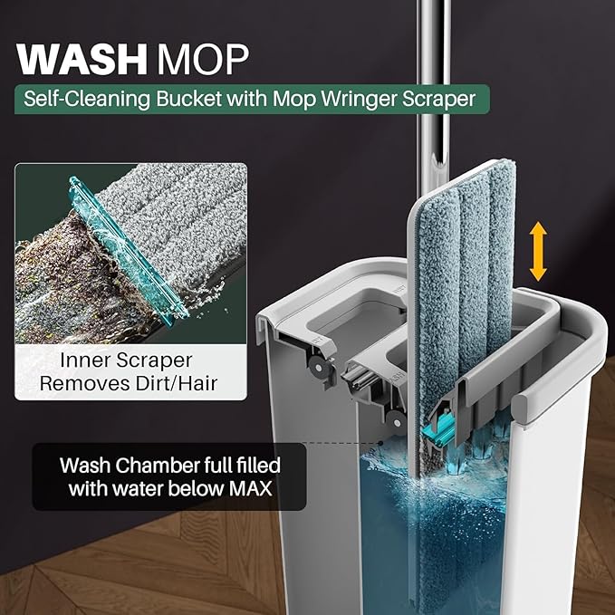 JOYMOOP Mop and Bucket with Wringer Set and Floor Cleaner Pods, Flat Floor Mop - Image 2