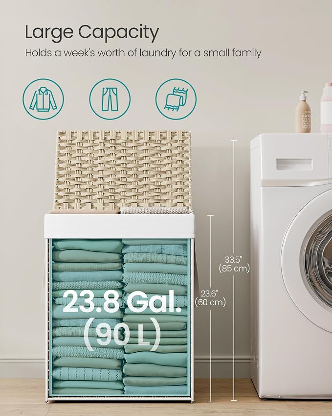 SONGMICS Laundry Hamper with Lid, 23.8 Gallon Synthetic Rattan Clothes Laundry - Field & Grace