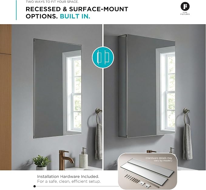 Fine Fixtures Bathroom Medicine Cabinet, Recessed/Surface Mount, Right/Left - Image 8