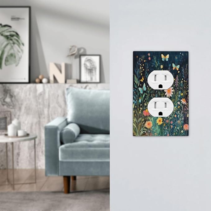 Outlet Covers Boho Vintage Floral Flower Butterfly 1 Gang Duplex Wall Plate - Image 7