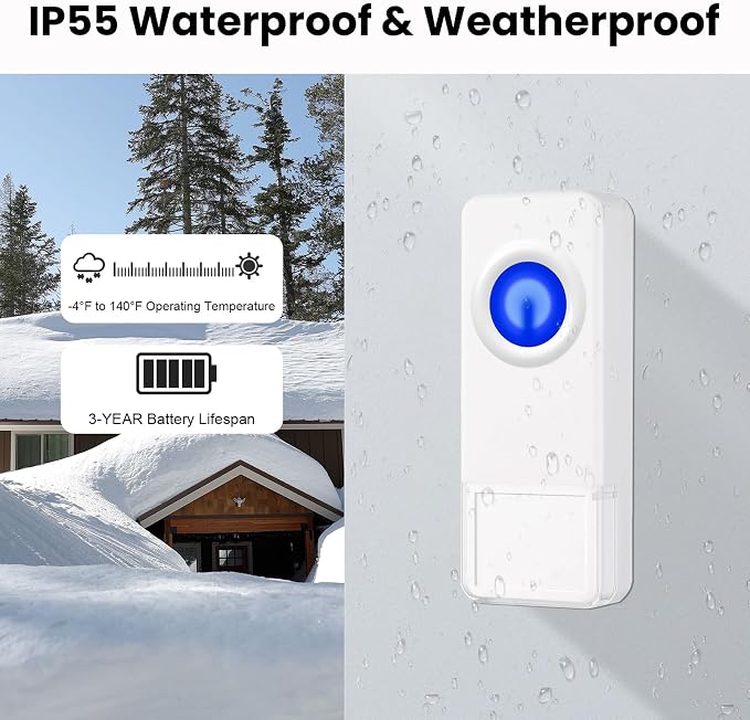 Wireless Doorbell with 3 Receivers 2 Buttons, PHYSEN Waterproof Door Bell Kits - Image 6
