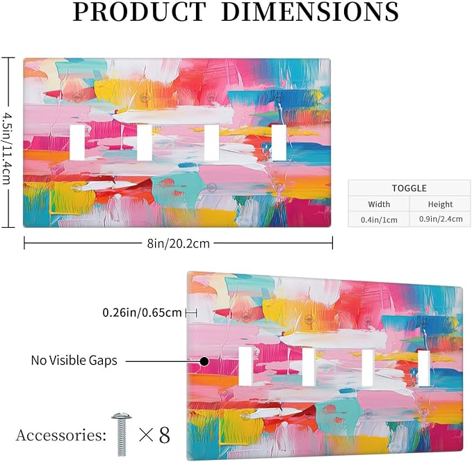 Light Switch Covers Multicoloured Modern Watercolor Oil Painting Quad Toggle - Image 5