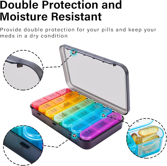 Daviky Pill Organizer 3 Times a Day, Daily Pill Box 7 Day, Weekly Cases - Image 6