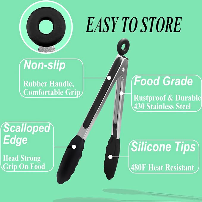 HST Tongs for Cooking with Silicone Tips, Non Stick Kitchen Tongs with Silicone - Image 4