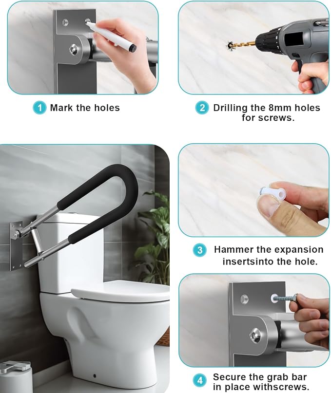 Handicap Grab Bars Rails 23.6 Inch Toilet Handrails Bathroom Safety Bar Hand - Image 7