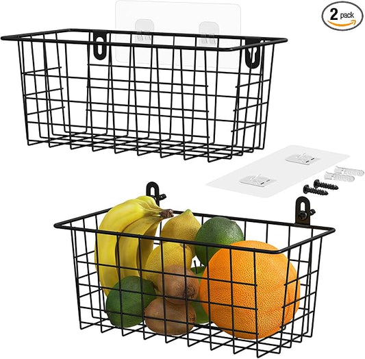 MaraFansie Hanging Kitchen Baskets Wire Storage Basket Adhesive and Screws by MakeStorageMoreFun