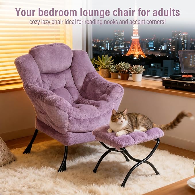 Oversized Chair with Ottoman, Modern Chair with Folding Footrest, Lounge Accent - Image 3