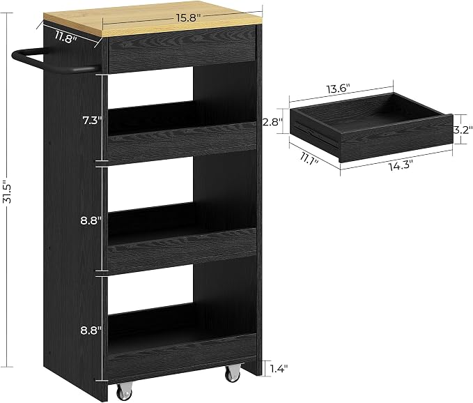 IRONCK Wood Storage Cart 15.8" W, 4 Tier Rolling Kitchen Cart on Wheels - Image 3