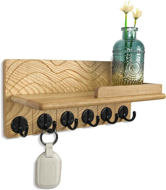 Key Holder Wall Decor-11.8" Solid Ash Wood Entryway Organizer by Unknown