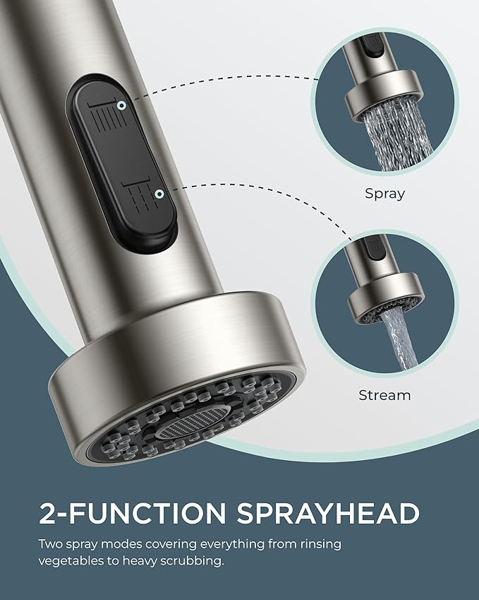 FORIOUS Kitchen Faucet with Soap Dispenser, Brushed Nickel Stainless Steel - Image 3