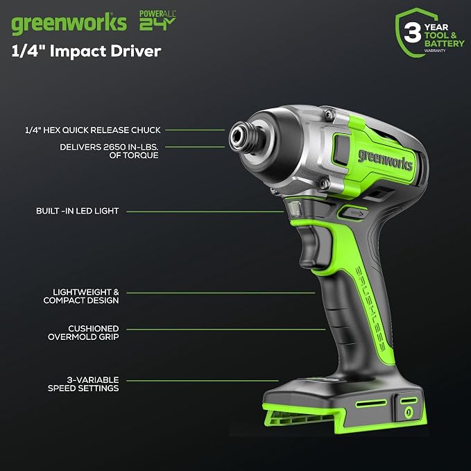 Greenworks 24V Brushless Cordless Impact Driver Kit, 2650in./lbs Torque - Image 2