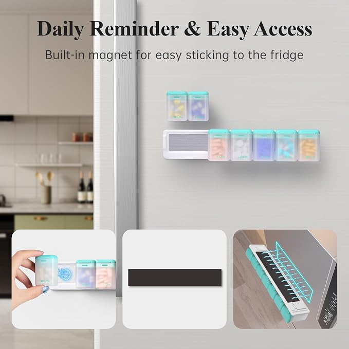 Weekly Pill Organizer Magnetic, Removable Pill Box 7 Day 1 Time a Day, Large - Image 2