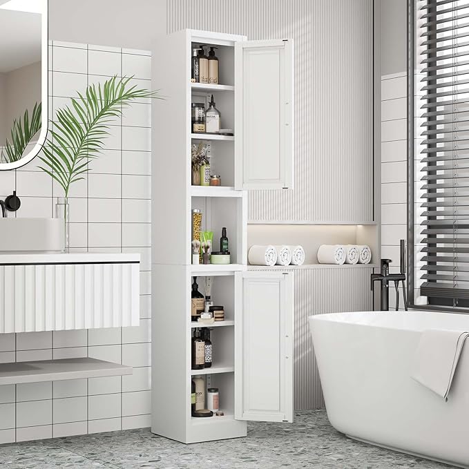 67" Tall Narrow Storage Cabinet Metal Bathroom Cabinet - Image 2