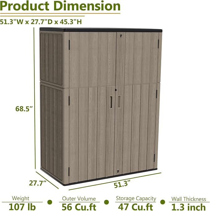 HOMSPARK 47 Cu.Ft Outdoor Storage Shed Weather Resistant - Image 3