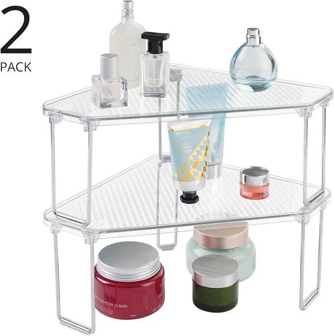 mDesign Plastic/Steel Corner Stackable Rack, Storage Organizer Shelf - Image 4